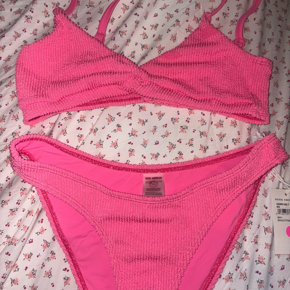 Pink Textured Good American Bikini Set